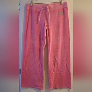 Juicy Couture Womens Bright Pink Velour Embellished Wide Leg Lounge Pants XL